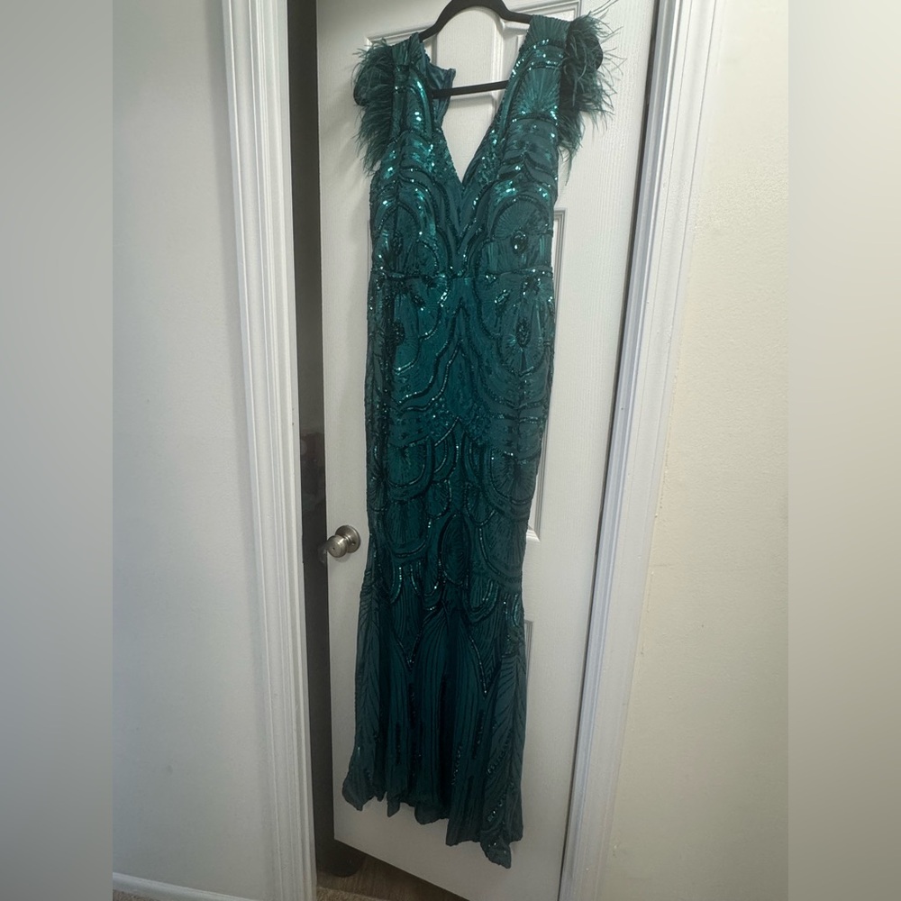 Fashion Nova Teal Sequin Prom Dress ok